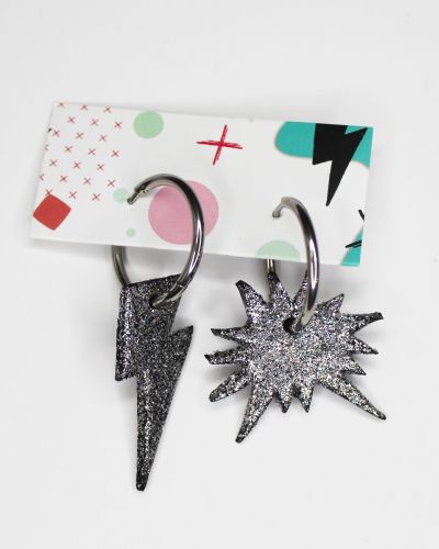 Aretes Rayo Boom purpurina plata