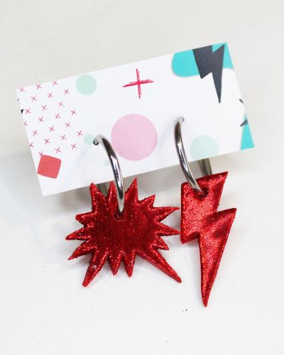 Aretes Rayo Boom purpurina rojos